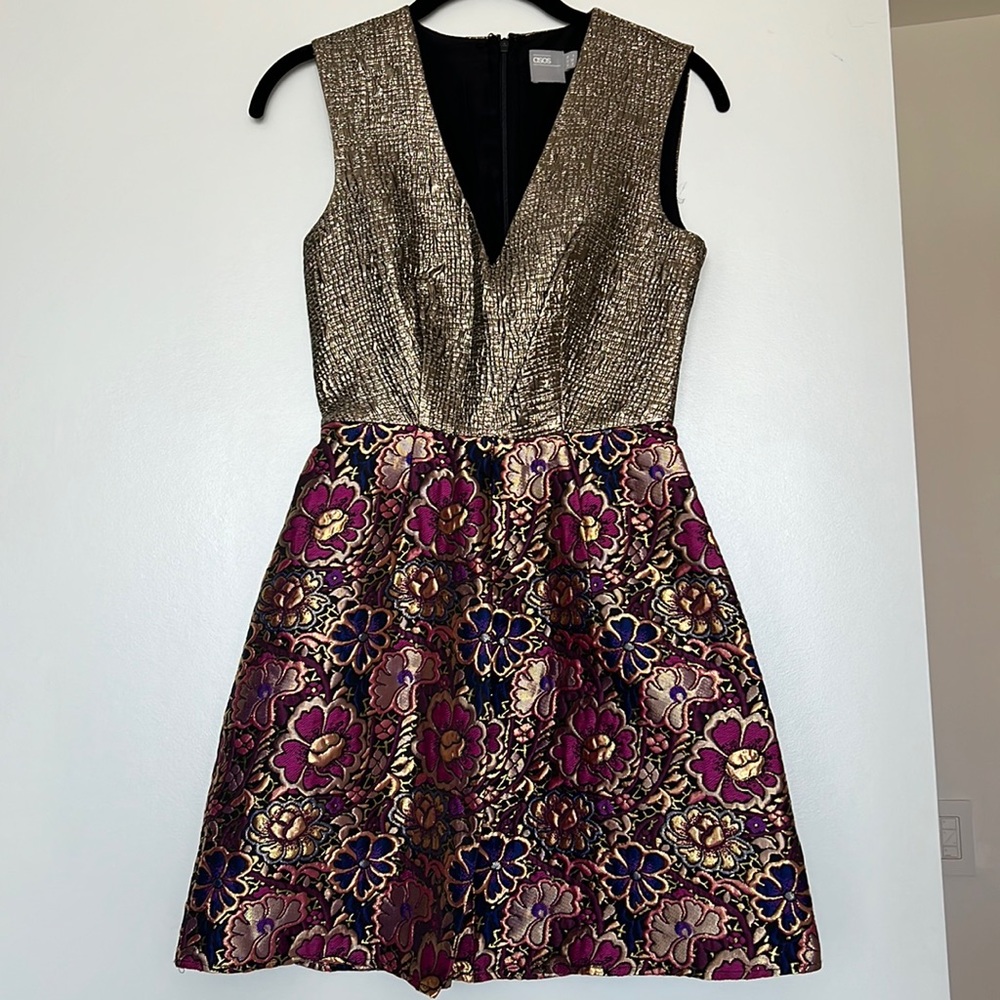 Asos Fun Brocade Shiny Textured Gold Mini Dress 0